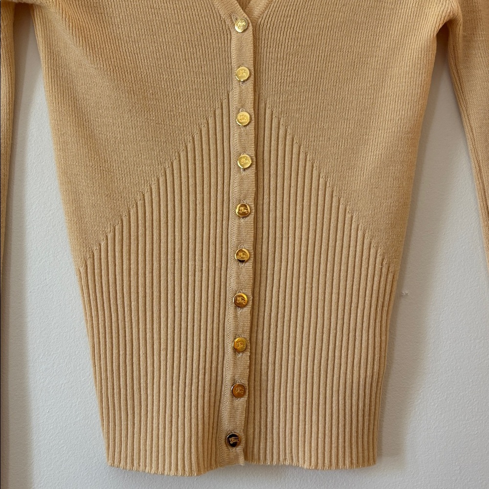 Vintage Burberry Ribbed Wool Cardigan Butter Yellow Tan Women's size Small‎ - Picture 3 of 8